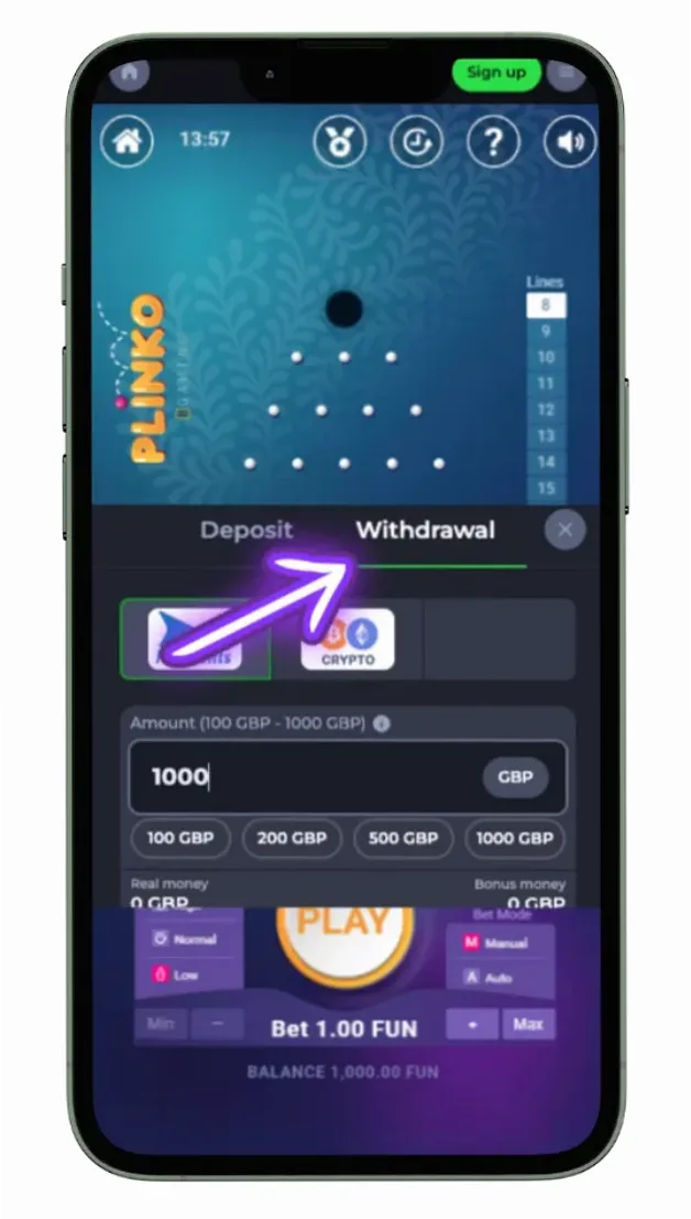 Plinko mobile interface